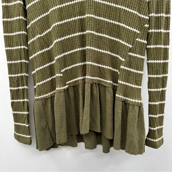 Anthropologie Eri + Ali Tallie Olive Green & White Striped Peplum Top Size‎ S - Picture 4 of 9